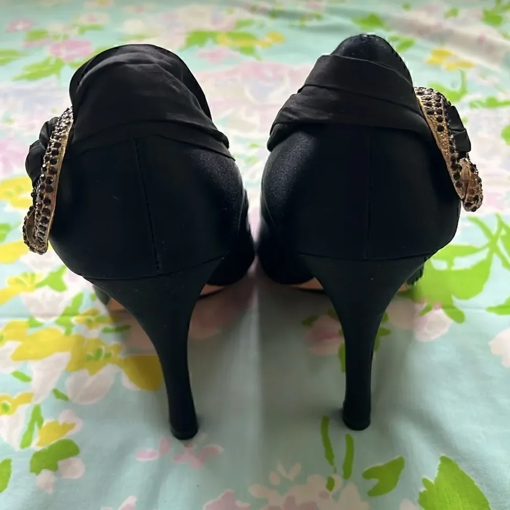 Badgley Mischka Satin Heels - Rhinestone Accent - 10